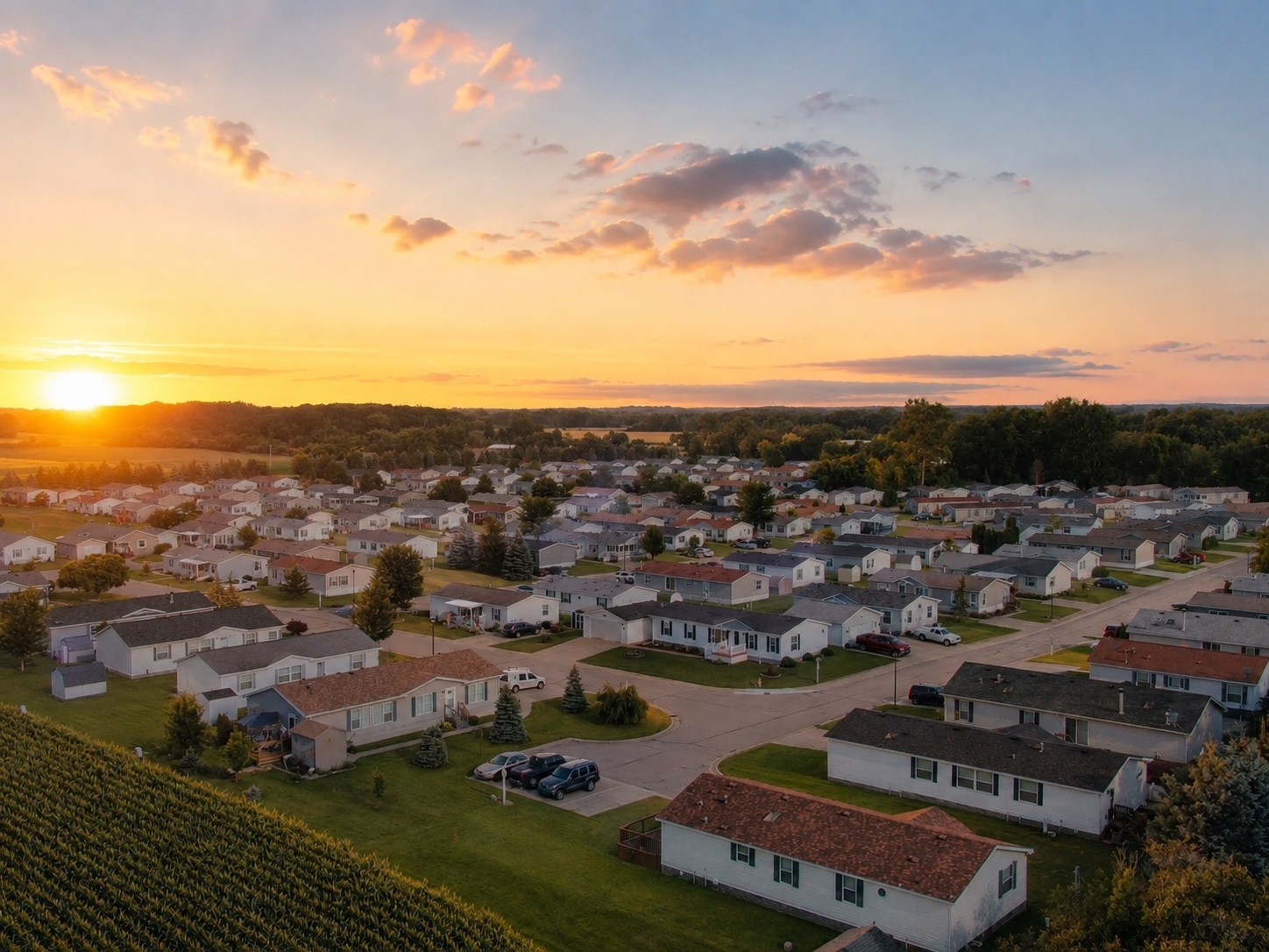 Aerial view of a manufactured housing community